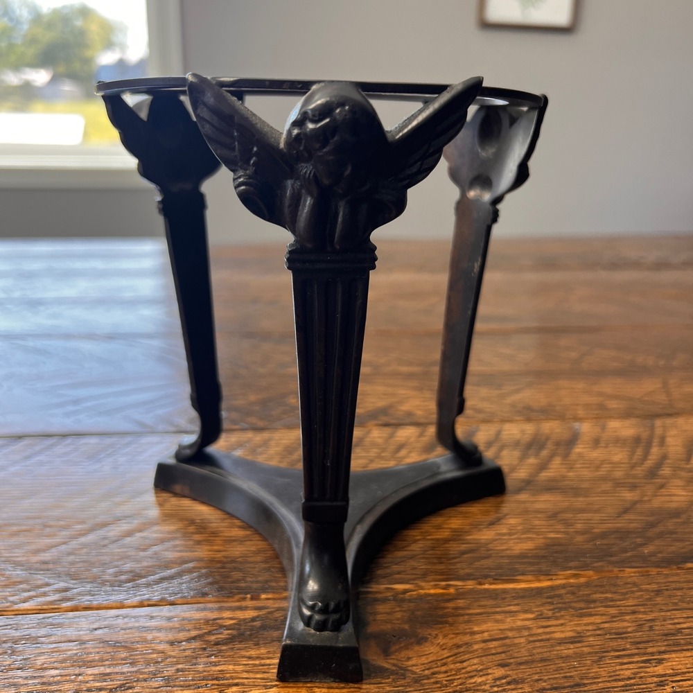 Vintage Cherub Angel Cast Metal Tripod Stand Bowl Holder Paw Feet Bronze Tone